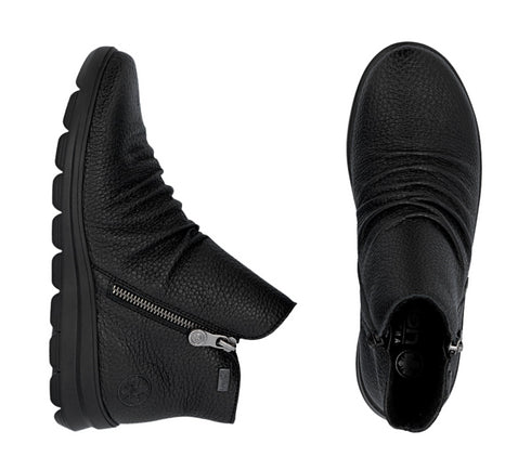 Ghete casual, dama, RIEKER, Z0056-00 negru, piele naturala