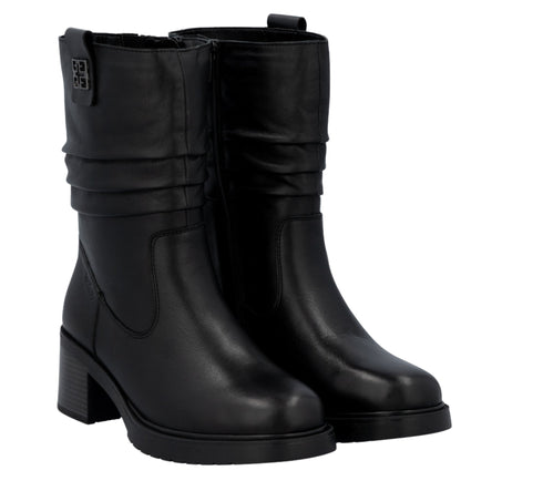 Ghete casual, dama, RIEKER, Y5257-00 negru, piele naturala, cu toc