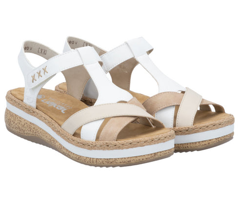 Sandale casual, dama, RIEKER, ANTISTRESS, V0919-80 alb, piele ecologica