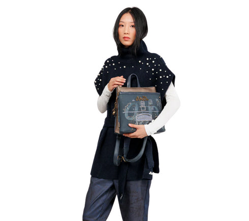 Rucsac casual, dama, ANEKKE 41855-233, bleumarin, piele ecologica