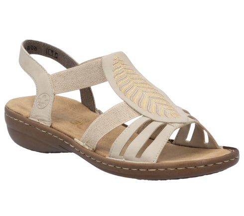 Sandale casual, dama, RIEKER, ANTISTRESS, 608C0-62 bej, piele ecologica