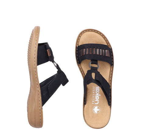 Papuci casual, dama, RIEKER ANTISTRESS, 60881-00 negru, piele ecologica