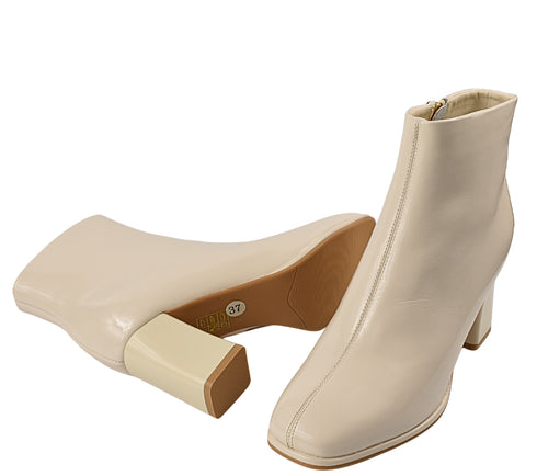 Ghete elegante, dama, FORMAZIONE, 6612-1 crem, piele lacuita, toc