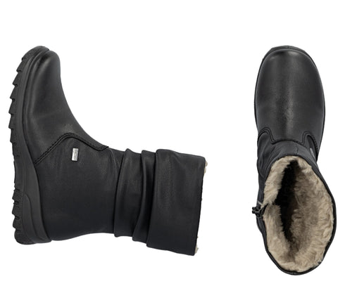 Ghete casual, dama, RIEKER, ANTISTRESS, TEX Z7171-02 negru, piele naturala