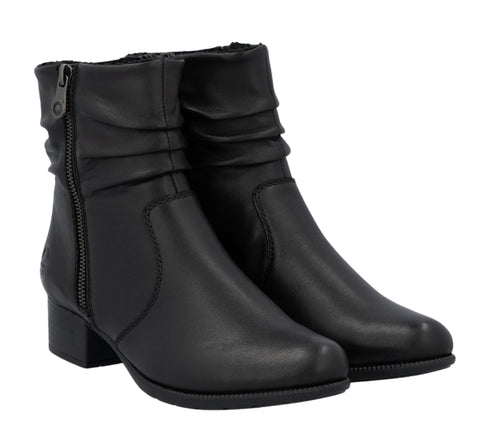 Ghete casual, dama, RIEKER, ANTISTRESS, 78656-00 negru, piele naturala, cu toc