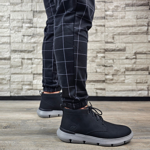 Ghete sport, barbati, SKECHERS GARZA FONTAINE 204903-BLK negru, piele naturala