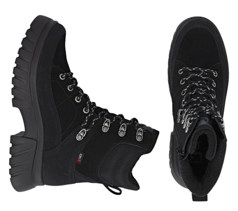 Ghete casual, dama, RIEKER TEX ANTISTRESS, W1871-00 negru, piele ecologica