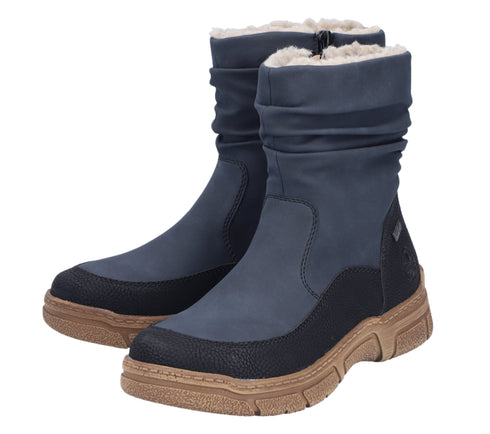 Ghete casual, dama, RIEKER, 72382-14 bleumarin, piele ecologica