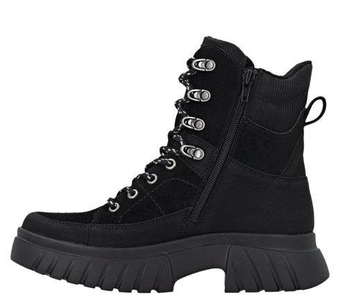 Ghete casual, dama, RIEKER TEX ANTISTRESS, W1871-00 negru, piele ecologica