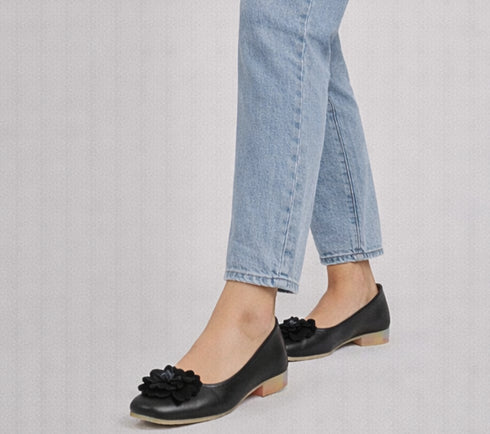 Balerini casual, dama, PASS COLLECTION, M480006A negru, piele naturala, toc