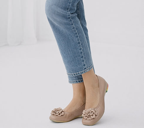 Balerini casual, dama, PASS COLLECTION, M480006E roz, piele naturala, toc