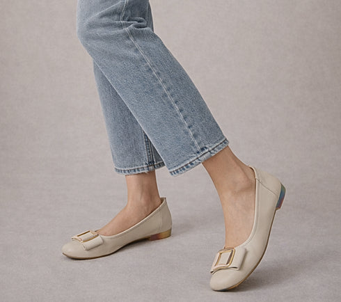 Balerini casual, dama, PASS COLLECTION, M480009B crem, piele naturala, toc