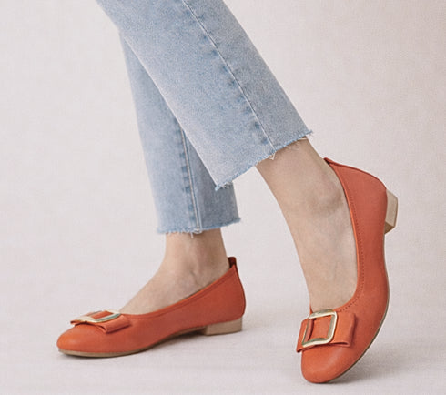 Balerini casual, dama, PASS COLLECTION, M480009F rosu, piele naturala, toc