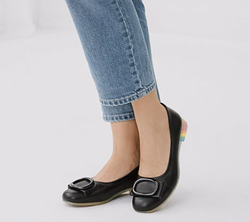 Balerini casual, dama, PASS COLLECTION, M480011A negru, piele naturala, toc