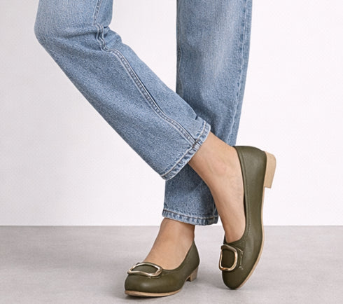 Balerini casual, dama, PASS COLLECTION, M480011C verde, piele naturala, toc