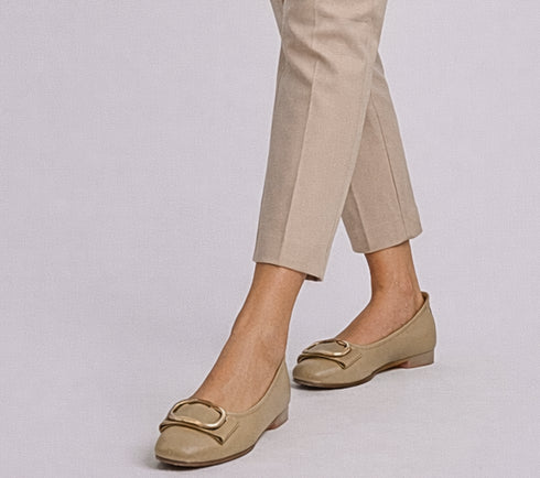 Balerini casual, dama, PASS COLLECTION, M480011E bej, piele naturala, toc