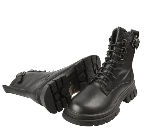 Bocanci casual, dama, BERLINER, D5626E negru, piele naturala