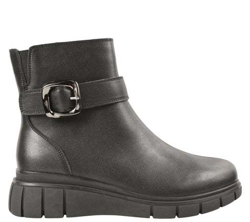 Ghete casual, dama, FORMAZIONE, E90521-1 negru, piele naturala