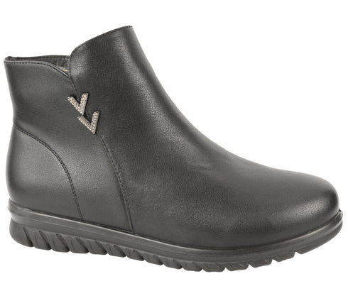 Ghete casual, dama, PASS COLLECTION, J830012 negru, piele naturala