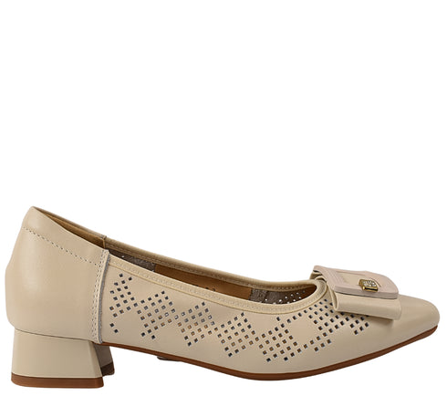 Pantofi casual, dama, ADA SHOES, 3297-23 crem, piele naturala, cu toc