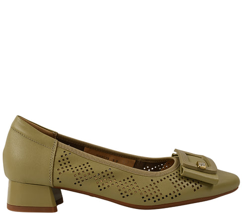 Pantofi casual, dama, ADA SHOES, 3297-23 verde, piele naturala, cu toc