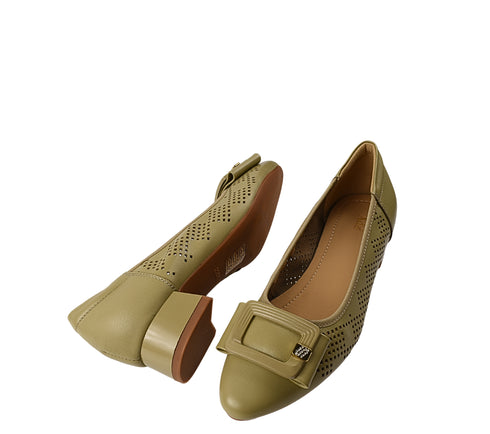 Pantofi casual, dama, ADA SHOES, 3297-23 verde, piele naturala, cu toc