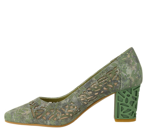 Pantofi eleganti, dama, EPICA, JI60065A verde, piele intoarsa, toc