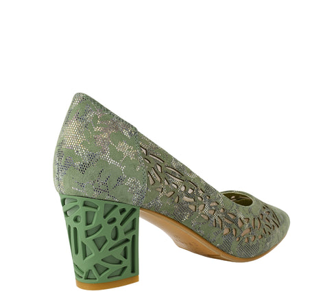 Pantofi eleganti, dama, EPICA, JI60065A verde, piele intoarsa, toc