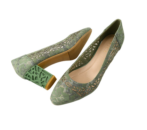 Pantofi eleganti, dama, EPICA, JI60065A verde, piele intoarsa, toc