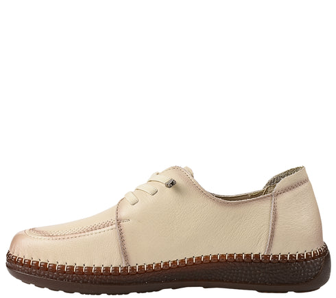Pantofi casual, dama, FORMAZIONE, KM 327 crem, piele naturala