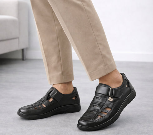 Pantofi casual, barbati, ADA SHOES, 232704 negru, piele naturala