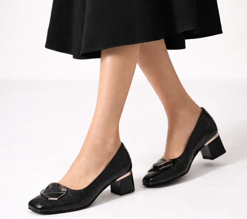 Pantofi eleganti, dama, ADA SHOES, 0059-15 negru, piele lacuita, cu toc