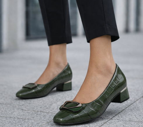 Pantofi eleganti, dama, ADA SHOES, 0059-15 verde, piele lacuita, cu toc