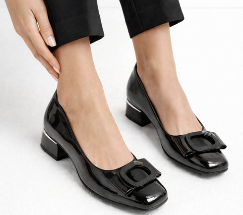 Pantofi eleganti, dama, ADA SHOES, 2321-91 negru, piele lacuita, cu toc