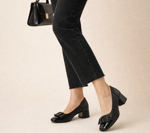 Pantofi eleganti, dama, PASS COLLECTION, M480010A negru, piele naturala, toc