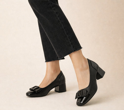 Pantofi eleganti, dama, PASS COLLECTION, M480010A negru, piele naturala, toc