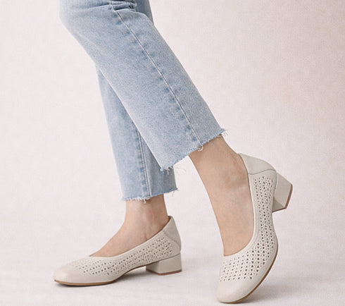 Pantofi eleganti, dama, PASS COLLECTION, M480017B crem, piele naturala, toc