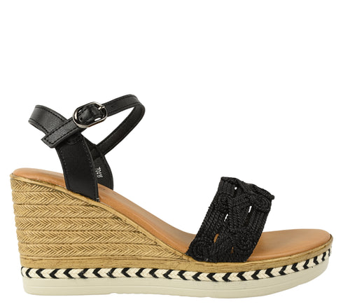 Sandale casual, dama, PASS COLLECTION, 70416, negru, textil, platforma