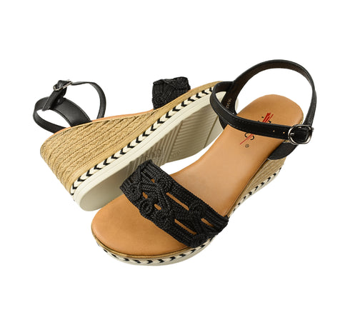 Sandale casual, dama, PASS COLLECTION, 70416, negru, textil, platforma