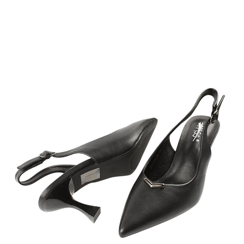 Sandale elegante, dama, PASS COLLECTION, XD80005A negru, piele naturala, cu toc