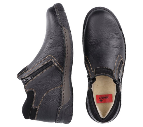 Ghete casual, barbati, RIEKER, TEX ANTISTRESS, B0392-00 negru, piele naturala