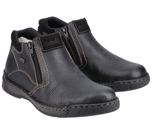 Ghete casual, barbati, RIEKER, TEX ANTISTRESS, B0392-00 negru, piele naturala