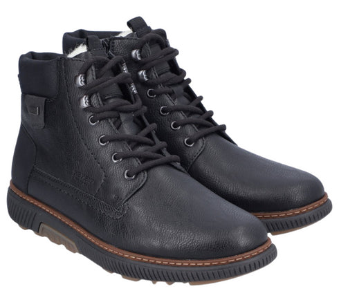 Ghete casual, barbati, RIEKER, B3342-00 negru, piele ecologica