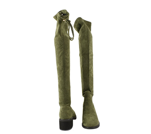 Cizme elegante, dama, FORMAZIONE, 8608-5, verde, piele intoarsa, toc