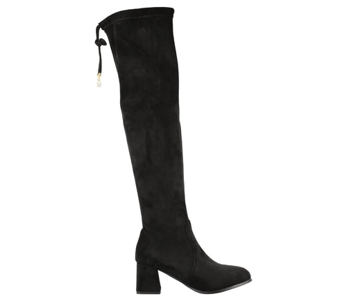 Cizme elegante, dama, FORMAZIONE, 170863, negru, piele intoarsa. toc