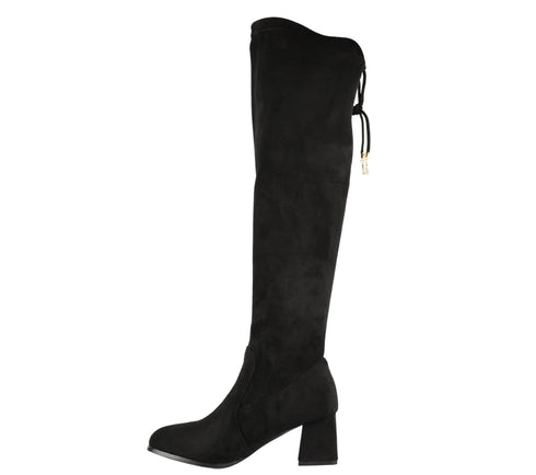 Cizme elegante, dama, FORMAZIONE, 170863, negru, piele intoarsa. toc