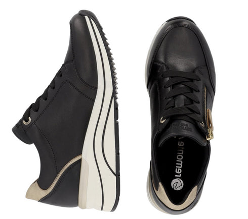 Pantofi sport, dama, REMONTE SOFT, D0T03-01 negru, piele naturala, ortopedic