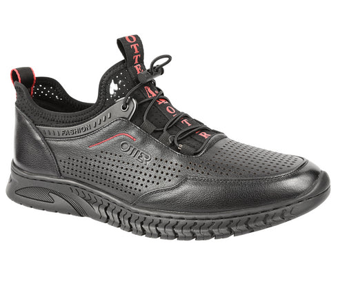 Pantofi sport, barbati, OTTER, E620010 negru, perforat, piele naturala