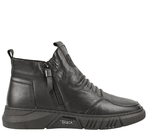 Ghete casual, barbati, MELS, 5028 negru, piele naturala