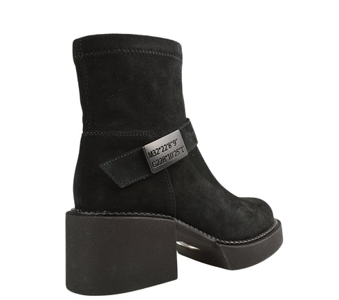 Ghete casual, dama, FEELING, 25-124 negru, piele intoarsa, toc